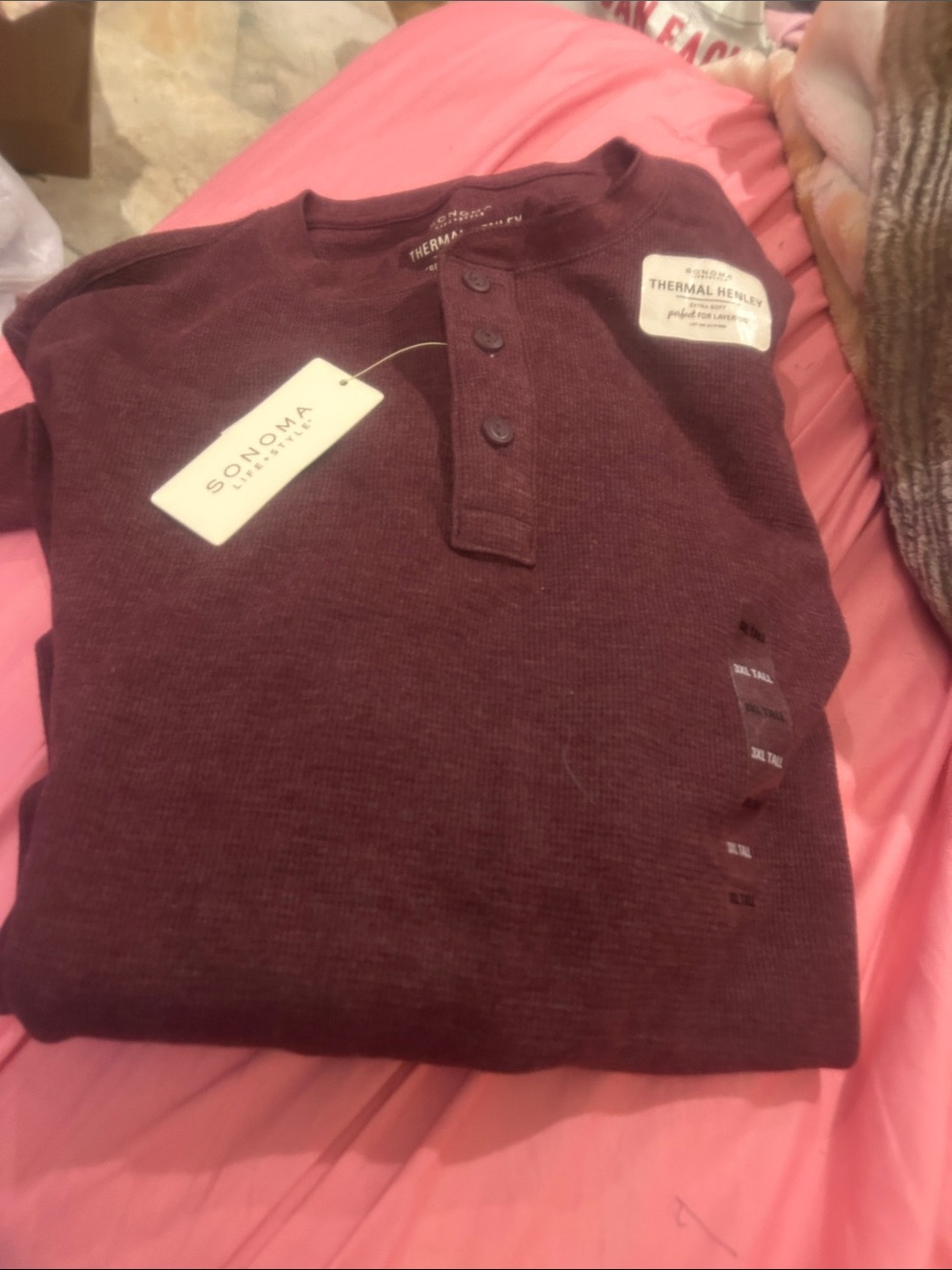 NWT Sz 3Xl maroon color thermal Henley top